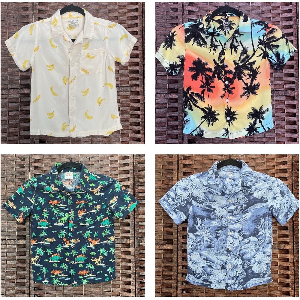 Lot of 4 Boys Button Down Shirts Short-Sleeve, Mixed Brands Size 4/5.